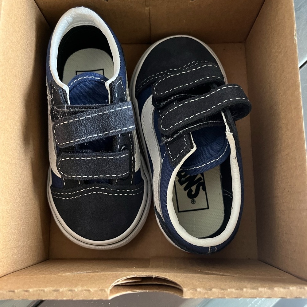 Vans Kids' Black and Navy Velcro Sneakers